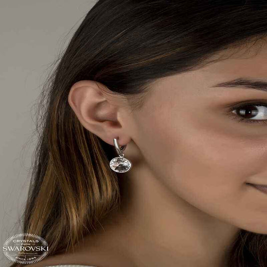 Swarovski Crystal Stone White Dangle Women's Silver Earrings