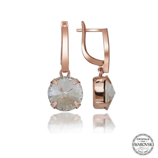 Swarovski Crystal White Dangle Women's Rose Plated Silver Earrings