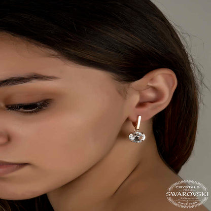 Swarovski Crystal White Dangle Women's Rose Plated Silver Earrings