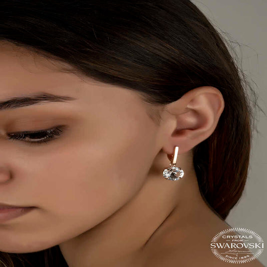 Boucles d'oreilles pendantes en argent plaqué rose pour femme avec cristal blanc