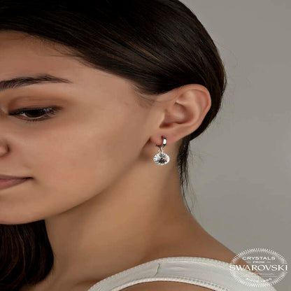 Swarovski Crystal Stone White Dangle Women's Silver Earrings