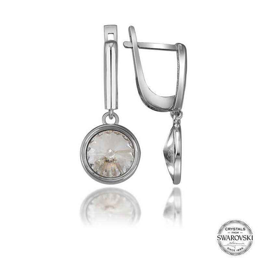 Swarovski Crystal Stone White Dangle Women's Silver Earrings