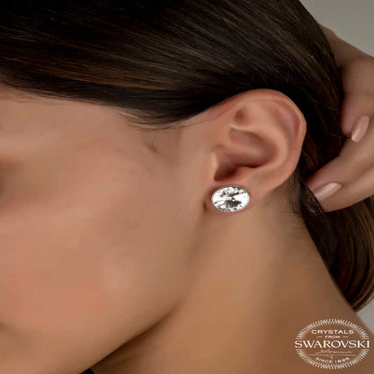 Swarovski Crystal Stone Stud Women's Silver Earring