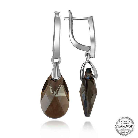 Swarovski Crystal Stone Drop Dangle Women's Silver Earrings