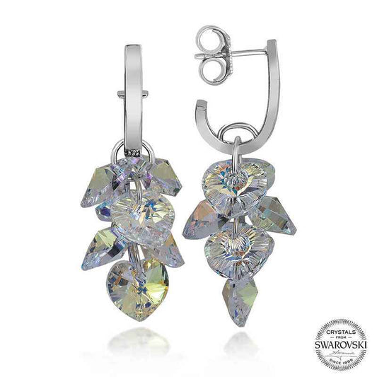 Swarovski Crystal Heart Cluster Dangle Stud Women's Silver Earrings