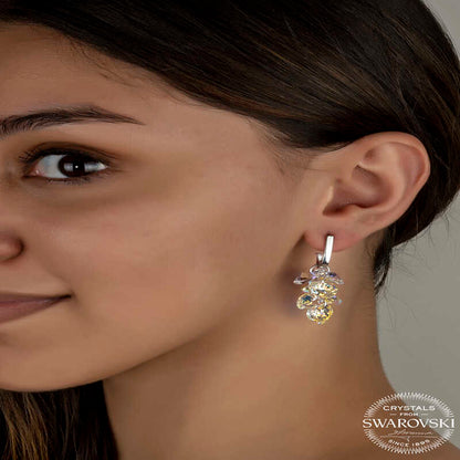Swarovski Crystal Heart Cluster Dangle Stud Women's Silver Earrings