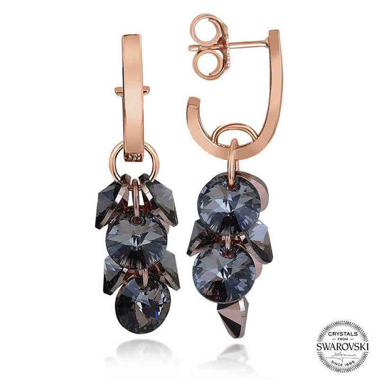 Swarovski Crystal Stone Cluster Drop Stud Women's Silver Earrings