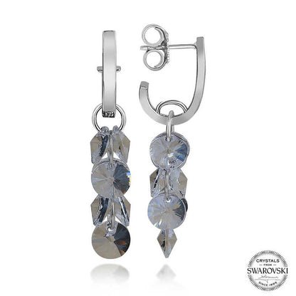 Swarovski Crystal Stone Cluster Drop Stud Women's Silver Earrings