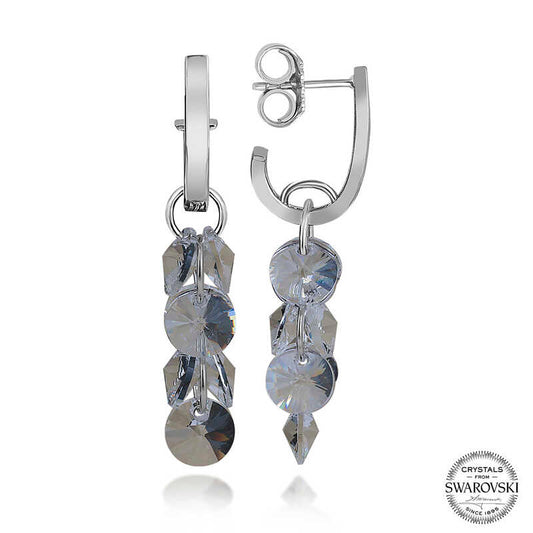 Swarovski Crystal Stone Cluster Drop Stud Women's Silver Earrings