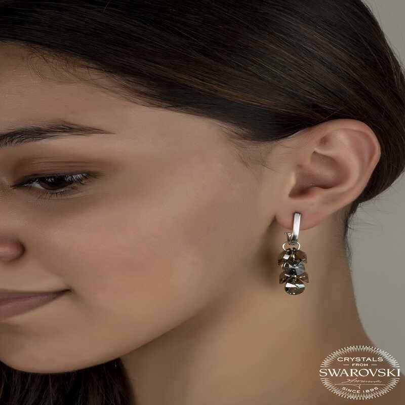 Swarovski Crystal Stone Cluster Dangle Stud Women's Silver Earrings