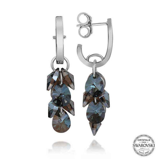 Swarovski Crystal Stone Cluster Dangle Stud Women's Silver Earrings