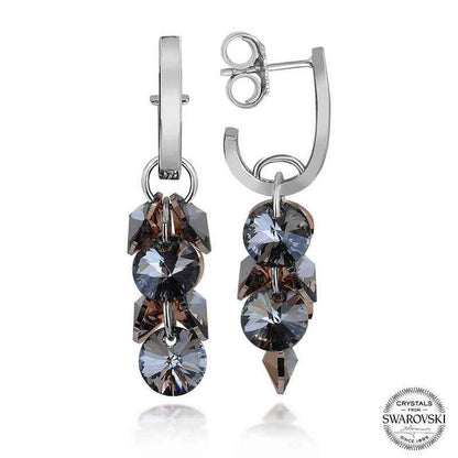 Swarovski Crystal Stone Cluster Dangle Stud Women's Silver Earrings