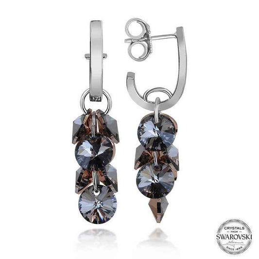 Swarovski Crystal Stone Cluster Dangle Stud Women's Silver Earrings