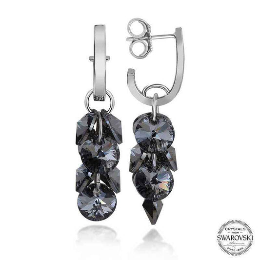 Swarovski Crystal Stone Cluster Drop Stud Women's Silver Earrings