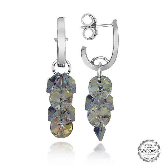Swarovski Crystal Stone Cluster Dangle Stud Women's Silver Earrings