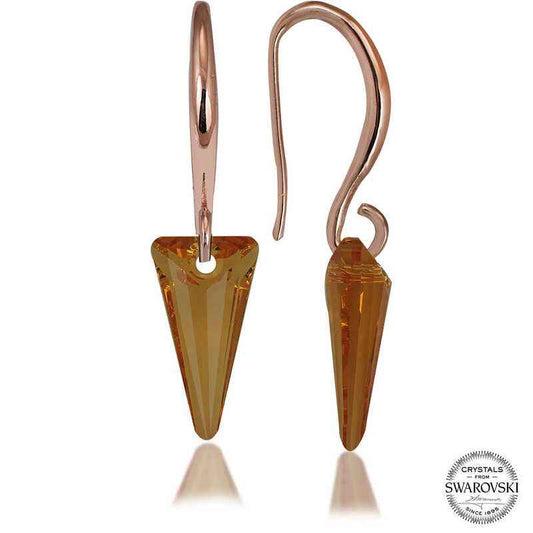 Swarovski Crystal Yellow Stone Triangular Dangle Women's Silver Earrings