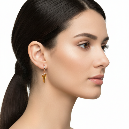 Crystal Yellow Stone Triangular Dangle Women's Silver Earrings