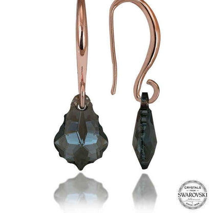 Swarovski Crystal Green Stone Drop Dangle Women's Rose Plated Silver Earring