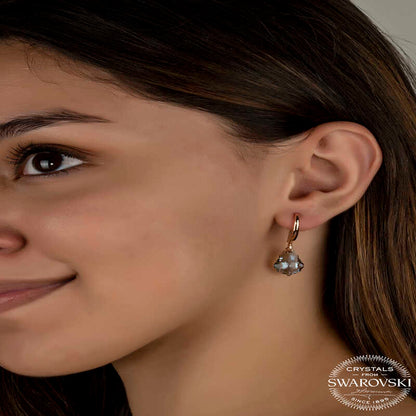 Swarovski Crystal Green Stone Drop Dangle Women's Rose Plated Silver Earring