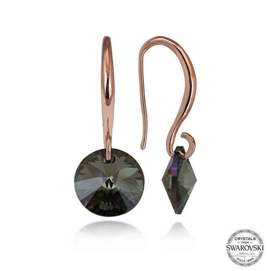 Swarovski Crystal Green Stone Round Dangle Women's Rose Plated Silver Earrings