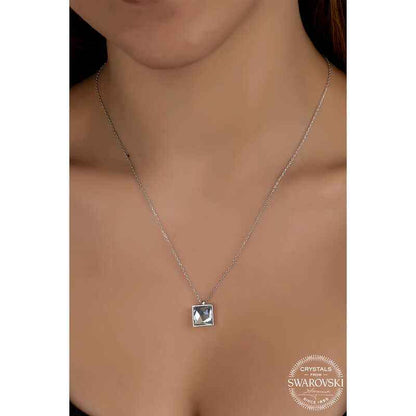 Square Swarovski Crystal Stone Women's Silver Pendant Necklace