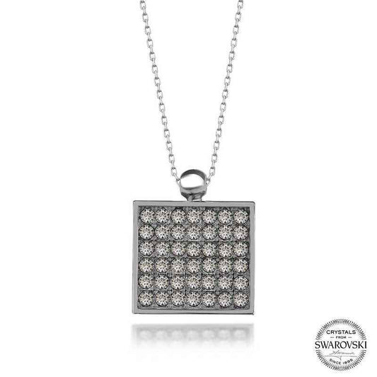 Square Swarovski Crystal Stone Women's Silver Pendant