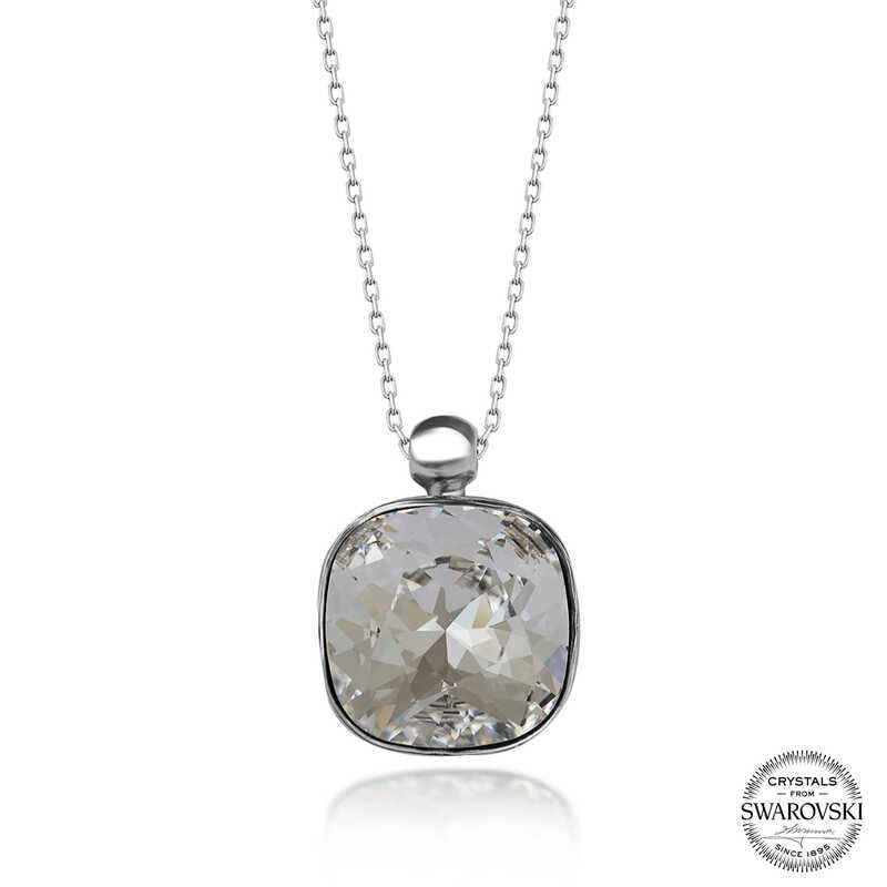 Swarovski Crystal Square Stone Women's Silver Necklace