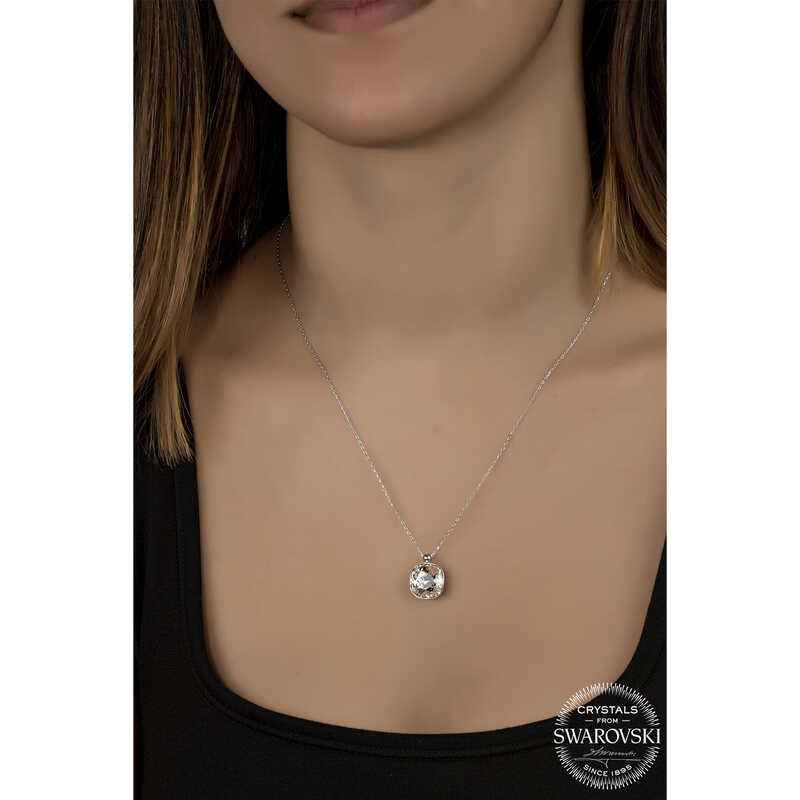 Swarovski Crystal Square Stone Women's Silver Necklace