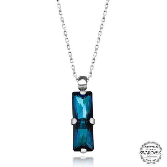 Swarovski Crystal Blue Baguette Women's Silver Necklace