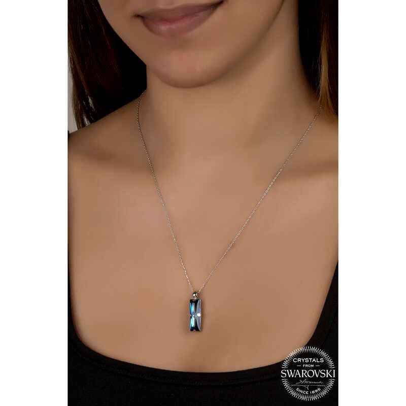 Swarovski Crystal Blue Baguette Women's Silver Necklace