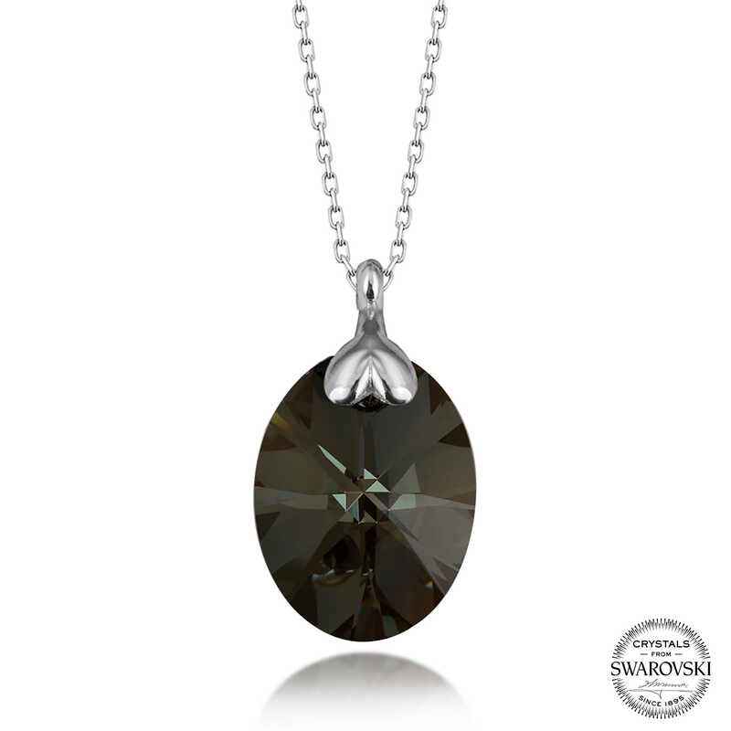Oval Swarovski Crystal Stone Women's Silver Necklace
