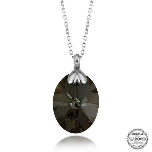 Oval Swarovski Crystal Stone Women's Silver Necklace