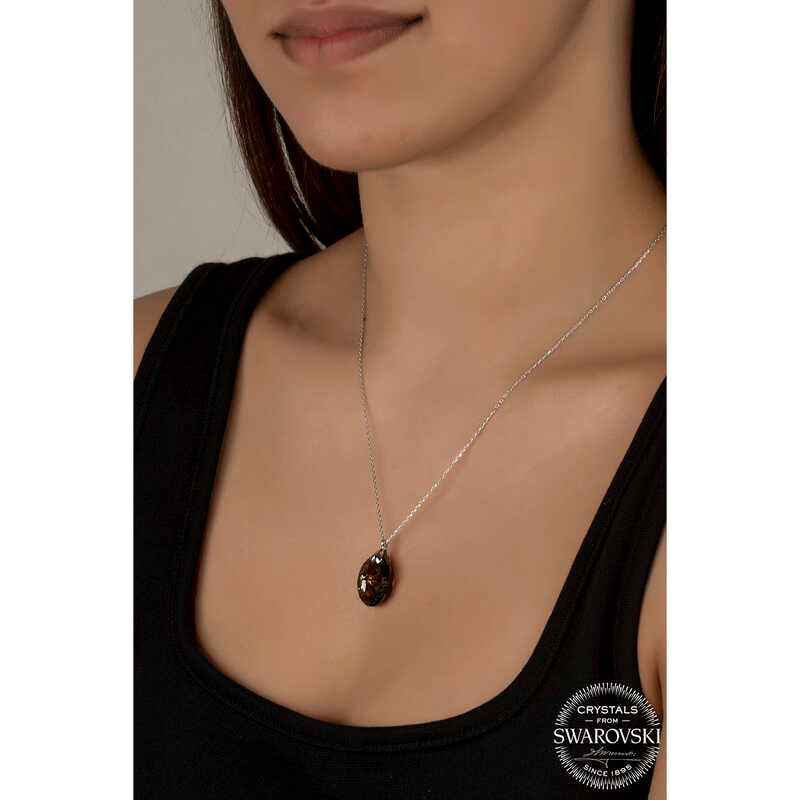 Oval Swarovski Crystal Stone Women's Silver Necklace