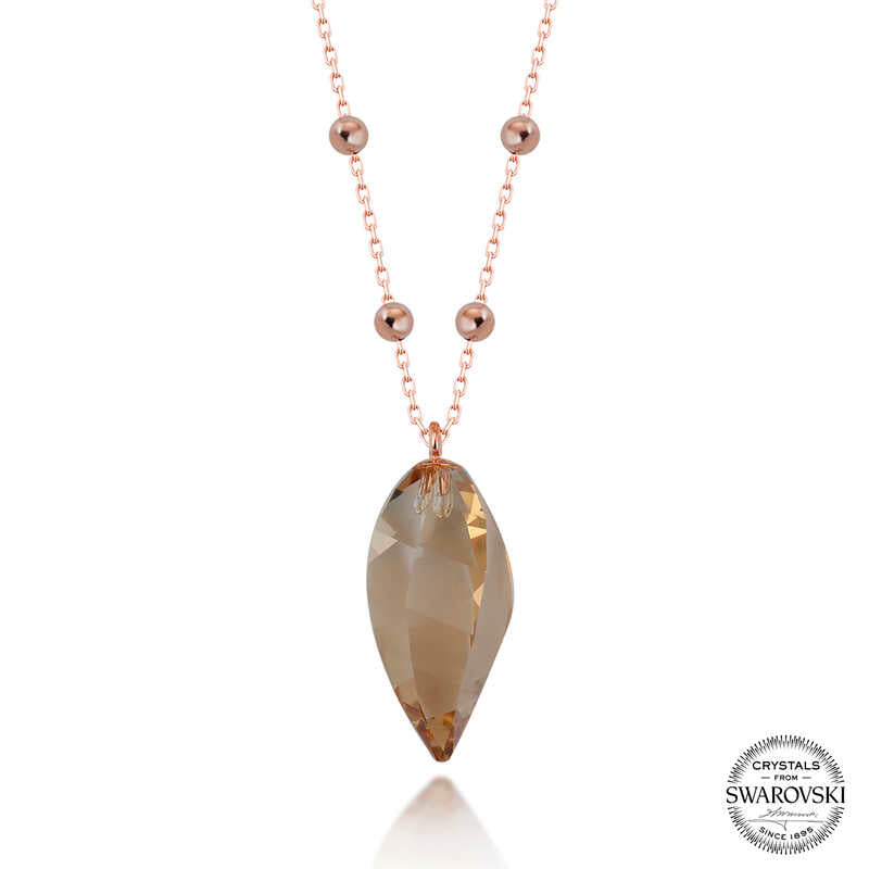 Collier pour femme en argent plaqué rose avec pierre de cristal