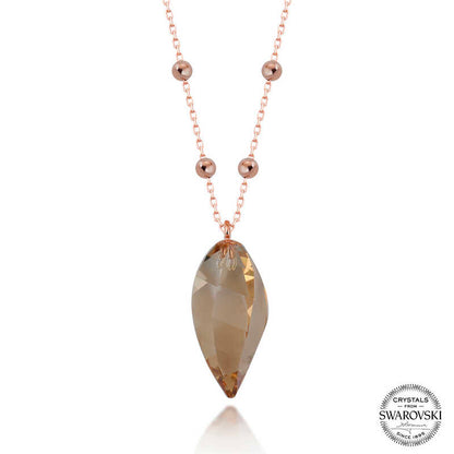 Collier pour femme en argent plaqué rose avec pierre de cristal