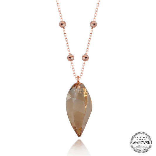 Collier pour femme en argent plaqué rose avec pierre de cristal