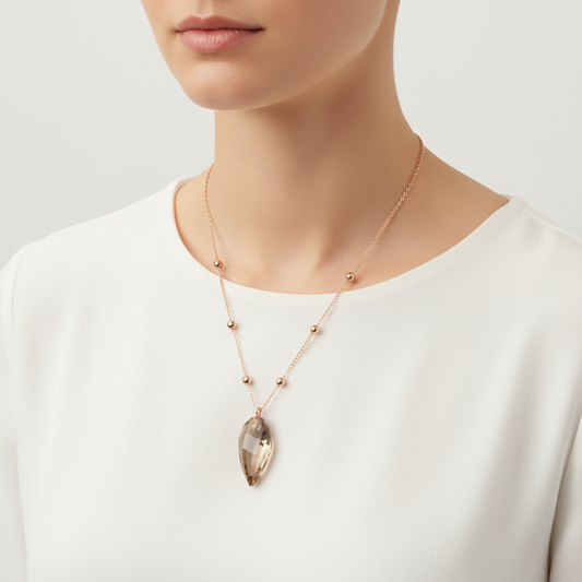 Crystal Stone Rose Plated Chain Silver Women's Necklace