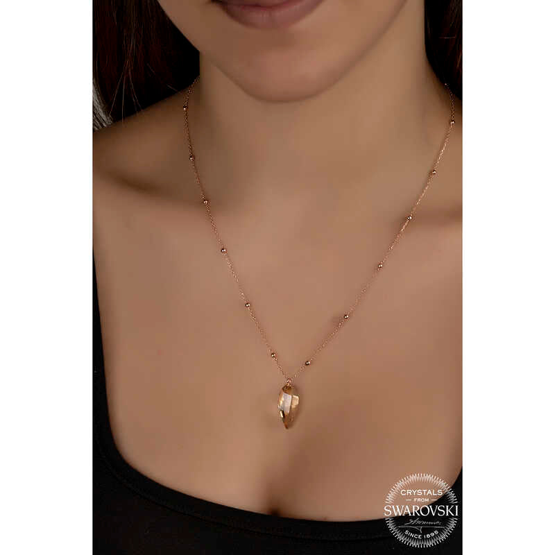 Collier pour femme en argent plaqué rose avec pierre de cristal