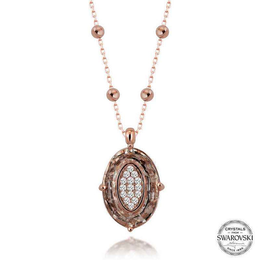 Swarovski Crystal Stone Rose Plated Chain Oval Women's Silver Necklace