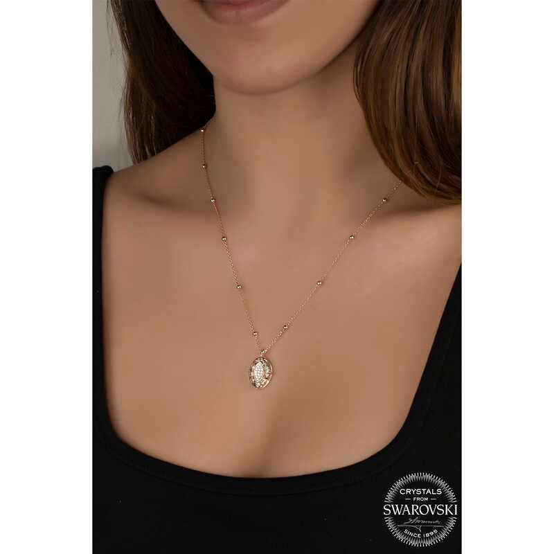 Swarovski Crystal Stone Rose Plated Chain Oval Women's Silver Necklace