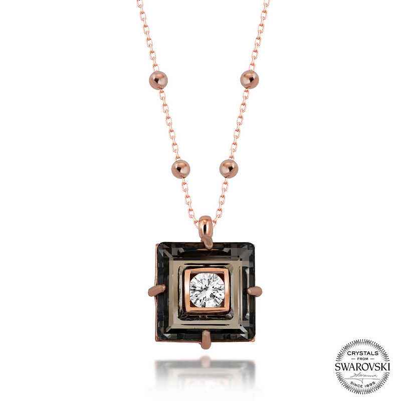 Swarovski Crystal Stone Rose Plated Chain Black Diamond Women's Silver Necklace
