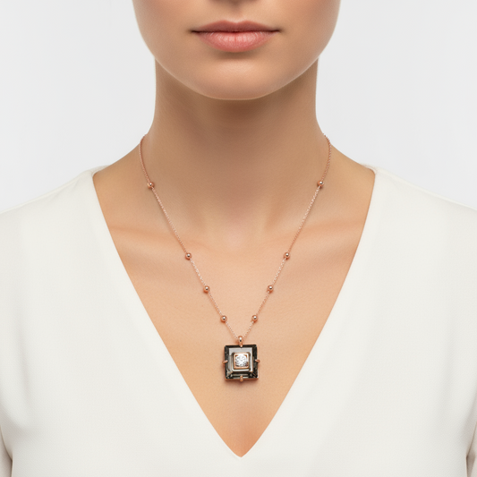 Crystal Stone Rose Plated Chain Black Diamond Women's Silver Necklace