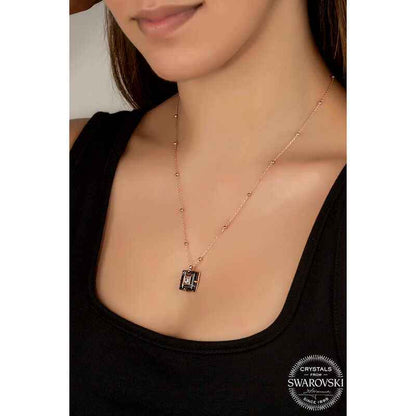 Swarovski Crystal Stone Rose Plated Chain Black Diamond Women's Silver Necklace