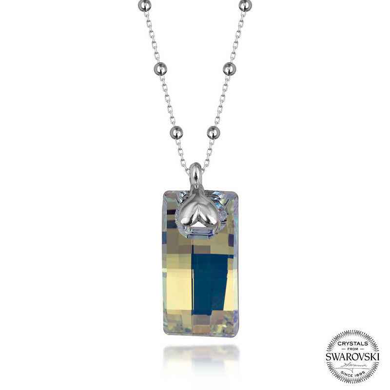Swarovski Crystal Stone Ball Chain Baguette Women's Silver Necklace
