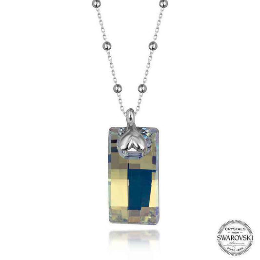 Swarovski Crystal Stone Ball Chain Baguette Women's Silver Necklace