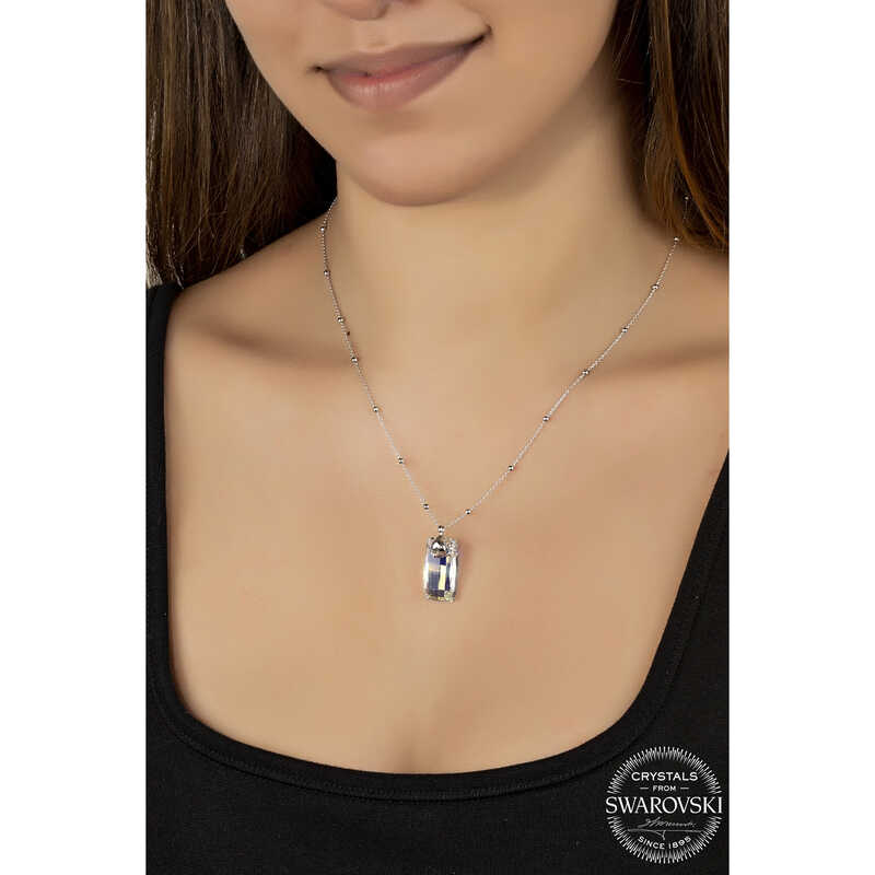 Collier en argent pour femme avec chaîne à billes et pierres de cristal Swarovski