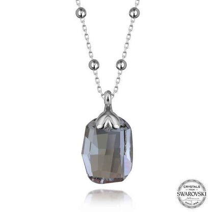 Swarovski Crystal Stone Ball Chain Baguette Women's Silver Necklace