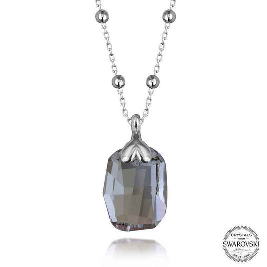 Swarovski Crystal Stone Ball Chain Baguette Women's Silver Necklace