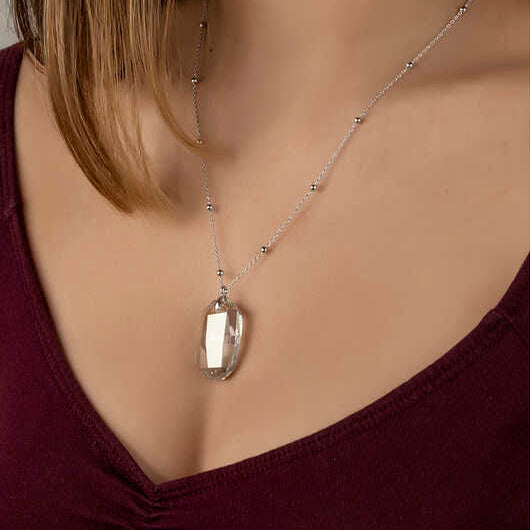 Crystal Stone Ball Chain Baguette Women's Silver Necklace