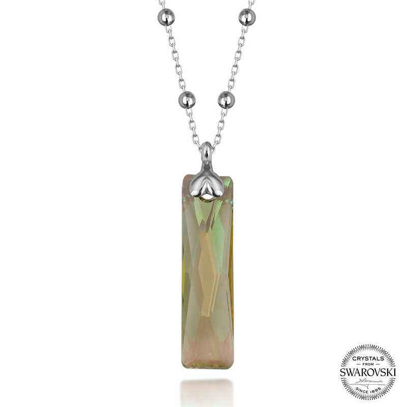 Swarovski Crystal Stone Ball Chain Baguette Women's Silver Necklace